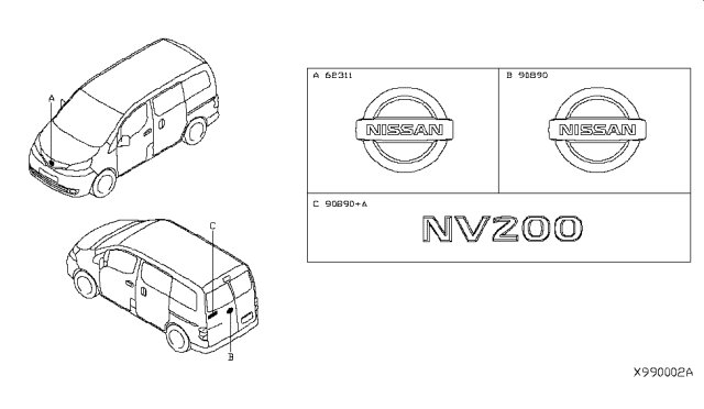 2016 Nissan NV200 Taxi Emblem & Name Label Diagram 3