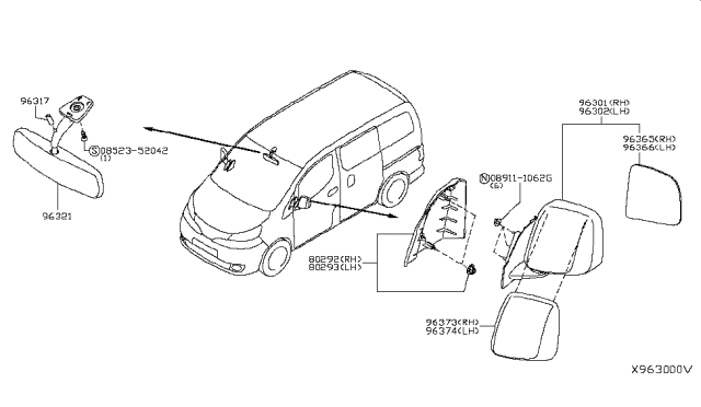 2014 Nissan NV200 Taxi Rear View Mirror Diagram
