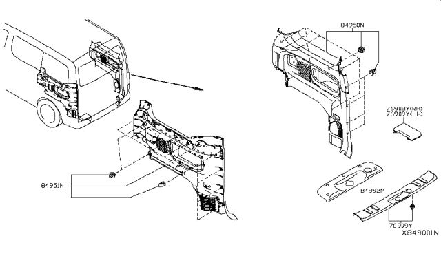 2019 Nissan NV Trunk & Luggage Room Trimming Diagram