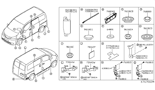 2017 Nissan NV Cover Hole Diagram for 74849-AX00A