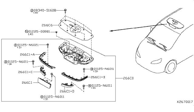 2018 Nissan NV Cover-Roof Lamp,Upper Diagram for 266C6-9SC0A