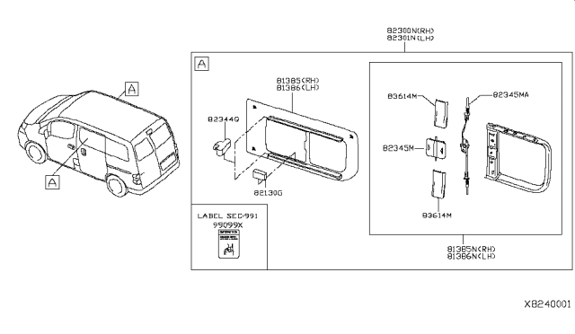 2014 Nissan NV200 Taxi Slide Door Window Diagram