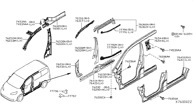 2016 Nissan NV Bracket-Front PILLER Diagram for 76248-ED00A