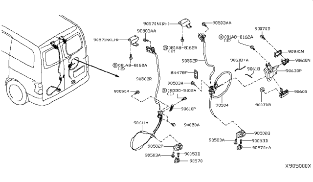 2017 Nissan NV200 Taxi Back Door Lock & Handle Diagram 1