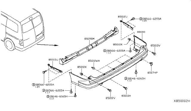 2018 Nissan NV Rear Bumper Diagram 1