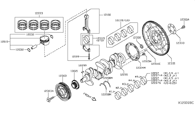 2015 Nissan NV200 Taxi Piston,Crankshaft & Flywheel Diagram 1