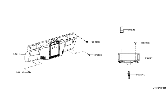 2014 Nissan NV200 Taxi Rear Instrument Panel,Finisher & Cluster Diagram 1