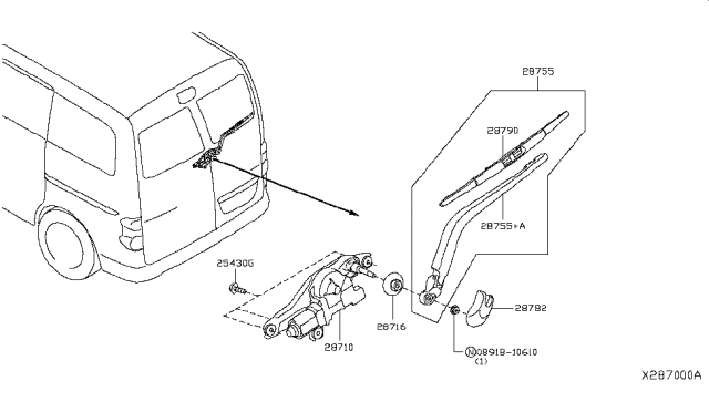 2016 Nissan NV Back Window Wiper Blade Assembly Diagram for 28790-3LN0A