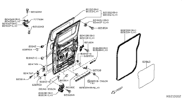 2014 Nissan NV200 Taxi Slide Door Panel & Fitting Diagram