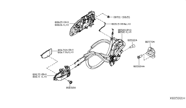 2015 Nissan NV200 Taxi Front Door Lock & Handle Diagram 1