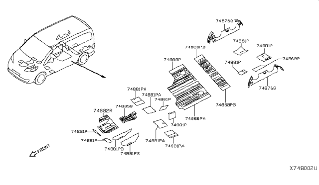 2018 Nissan NV INSULATOR Rear Floor Center Diagram for 74887-3LN0A