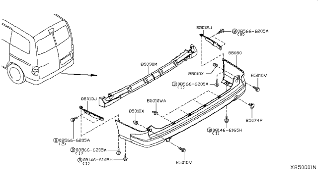 2015 Nissan NV200 Taxi Rear Bumper Diagram 1