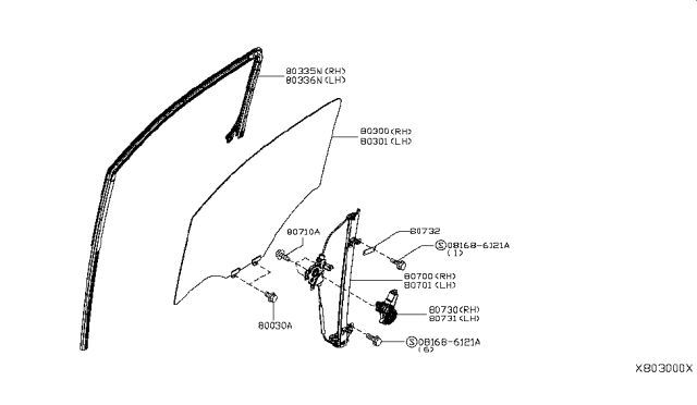 2014 Nissan NV200 Taxi Front Door Window & Regulator Diagram