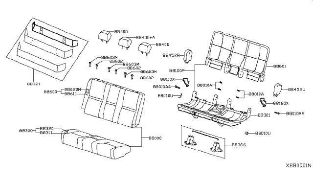 2017 Nissan NV Trim Assembly - Rear Seat Back Diagram for 88620-3LN0A