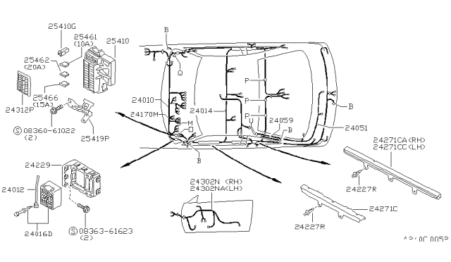 1992 Nissan Sentra Harness-Back Door Diagram for 24051-61Y00