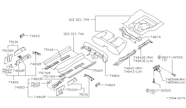 1992 Nissan Sentra Member-Side,Rear RH Diagram for 75510-65Y30