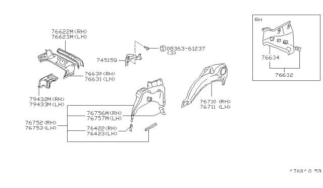1992 Nissan Sentra Parcel Shelf-Side,RH Diagram for 79430-50Y50