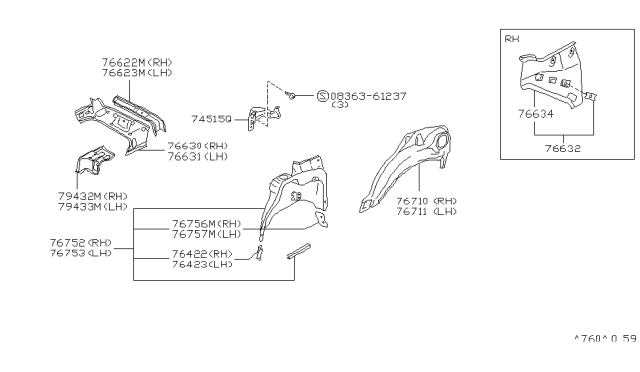 1992 Nissan Sentra Pillar-Rear,Inner Upper Diagram for 76640-50Y00