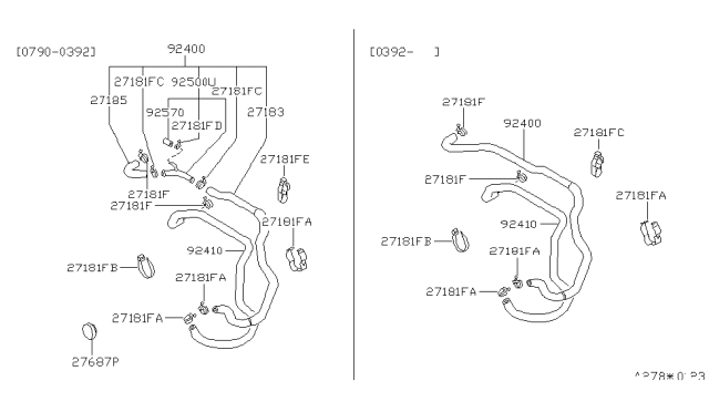 1991 Nissan Sentra Hose-Front Heater,1 Diagram for 92400-69Y10