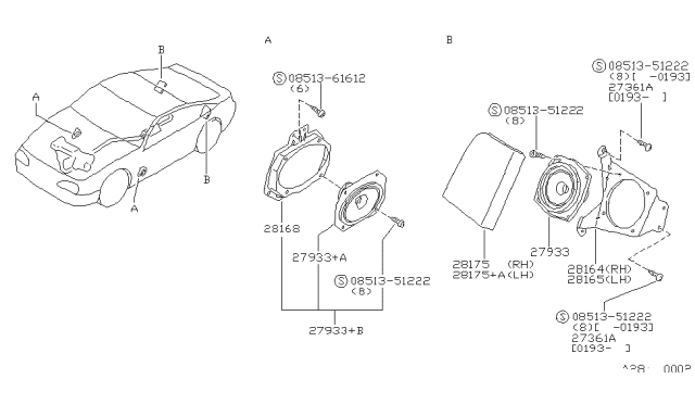 1993 Nissan Sentra Speaker Unit Diagram for 28158-50Y00