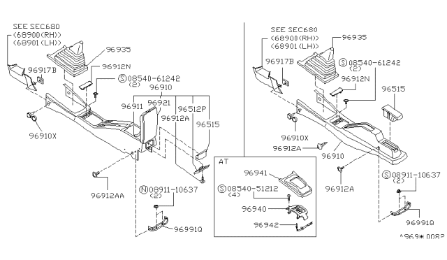 1992 Nissan Sentra Console Floor (B) Diagram for 96910-69Y01