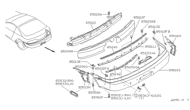 1993 Nissan Sentra Honeycomb-Rear Bumper,Center Diagram for 85090-65Y00