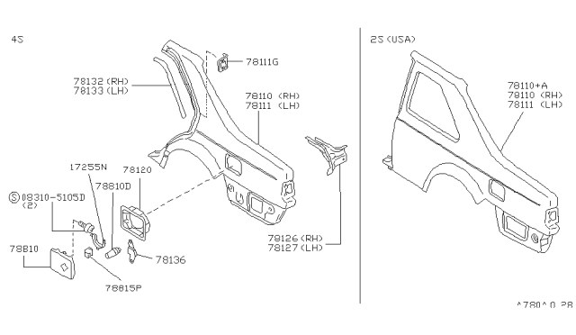 1994 Nissan Sentra Fender-Rear,LH Diagram for 78113-64Y30