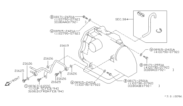 1994 Nissan Sentra Auto Transmission,Transaxle & Fitting Diagram 3