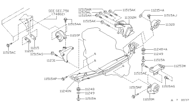 1994 Nissan Sentra Engine & Transmission Mounting Diagram 3