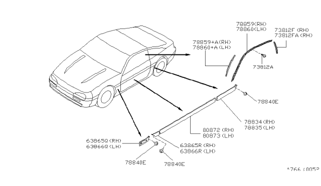 1993 Nissan Sentra Moulding-Rear Fender,Front LH Diagram for 78873-50Y11