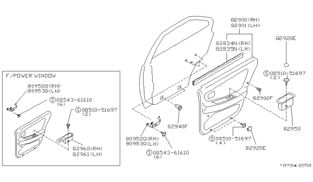 1992 Nissan Sentra Finisher-Power Window Switch,Rear LH Diagram for 82961-65Y04