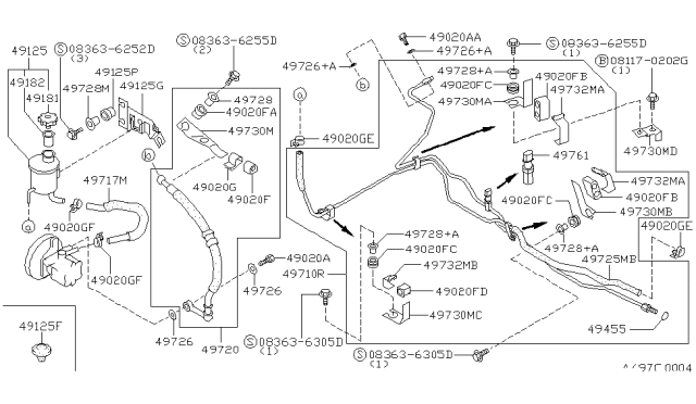 1992 Nissan Sentra Bracket Ps Tube B Diagram for 49732-Q5602