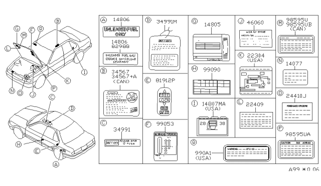 1993 Nissan Sentra Placard-Tire Limit Diagram for 99090-67Y00