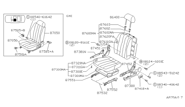 1992 Nissan Sentra Finisher-Cushion,Front Seat Inner LH Diagram for 87381-65Y04