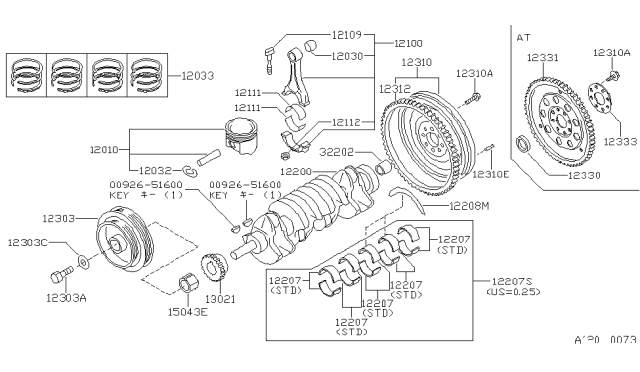 1993 Nissan Sentra Piston W/PIN Diagram for A2010-0C500