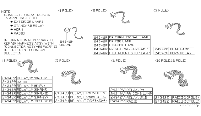 1993 Nissan Sentra Connector Assembly Harness Repair Diagram for B4343-0ZFC0
