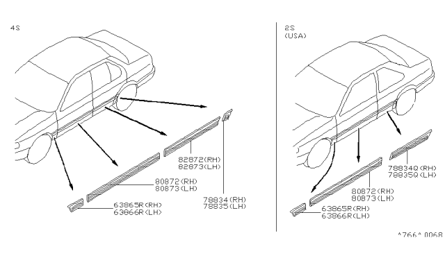 1994 Nissan Sentra Rear Door LH 4 Door Diagram for 82871-5B106