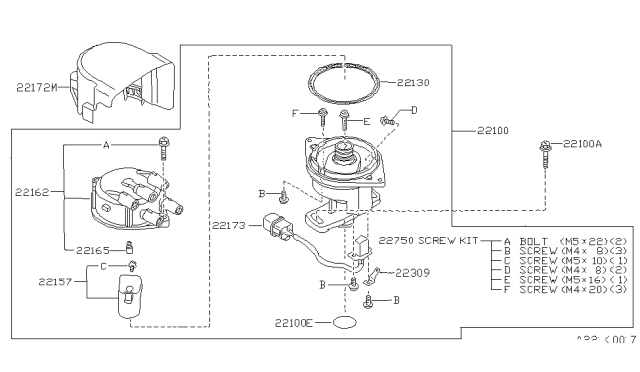 1992 Nissan Sentra Distributor ASY Diagram for 22100-53J02