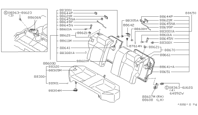 1993 Nissan Sentra Assembly Rear Cushion GRY Diagram for 88300-67Y00