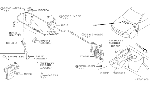 1994 Nissan Sentra Actuator Assy-Ascd Diagram for 18910-55Y11