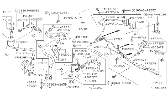 1991 Nissan Sentra Bracket-Hose Diagram for 49730-65Y00