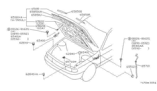 1992 Nissan Sentra Hood Diagram for F5100-65Y30