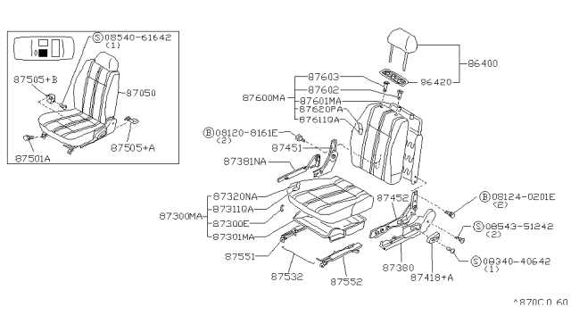 1993 Nissan Sentra Slide L Seat Inside Diagram for 87552-64Y03