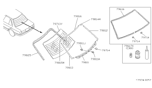 1994 Nissan Sentra MOULDING-Back Window Corner,Upper LH Diagram for 79755-50Y00