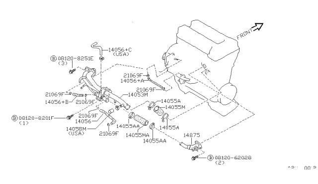 1993 Nissan Sentra Hose Water Diagram for 14056-78J15