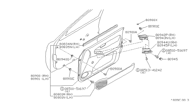 1994 Nissan Sentra Front Door Trimming Diagram 3