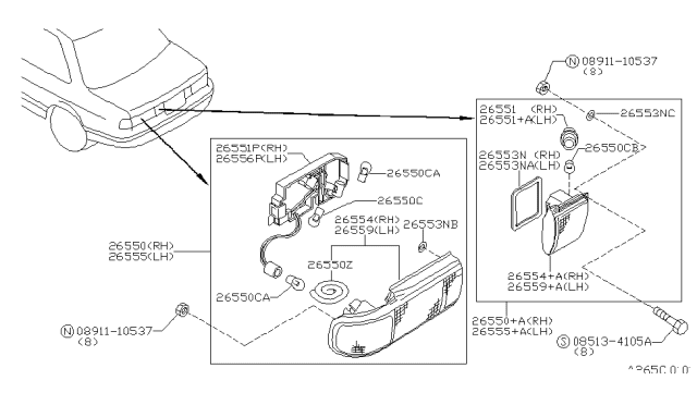 1992 Nissan Sentra Body Assembly-Combination Lamp,RH Diagram for B6554-67Y00