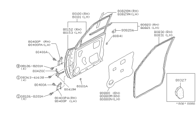 1994 Nissan Sentra Front Door Panel & Fitting Diagram 1