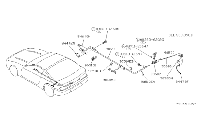 1992 Nissan Sentra Back Door Lock & Handle Diagram