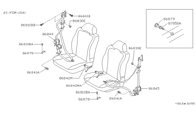 1993 Nissan Sentra Front Seat Buckle Belt Assembly Diagram for 86843-5B006